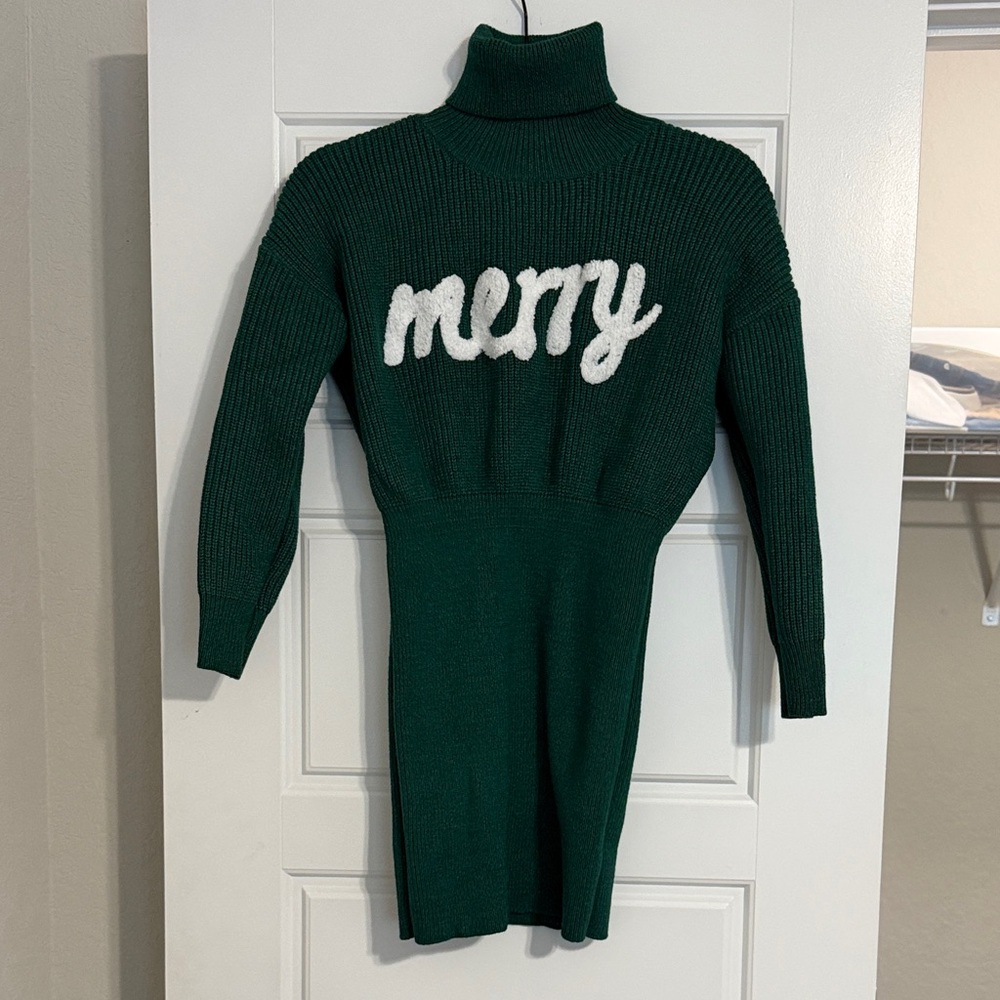 SHEIN Dark Green 'Merry' Turtleneck Sweater Dress